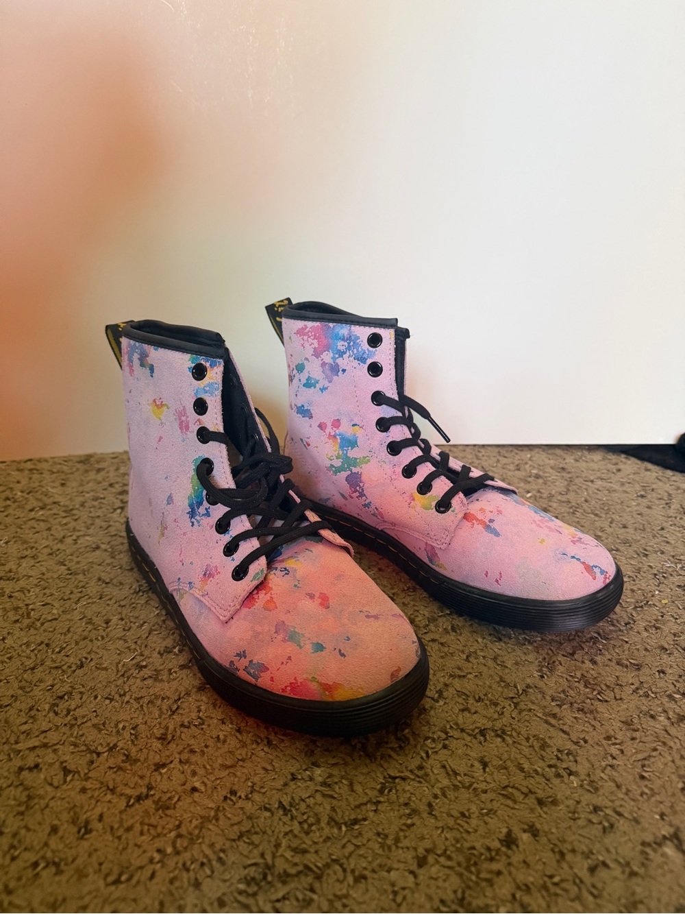 Pink Dr. Martens Paint-Splatter Lace-Up Women's Boots